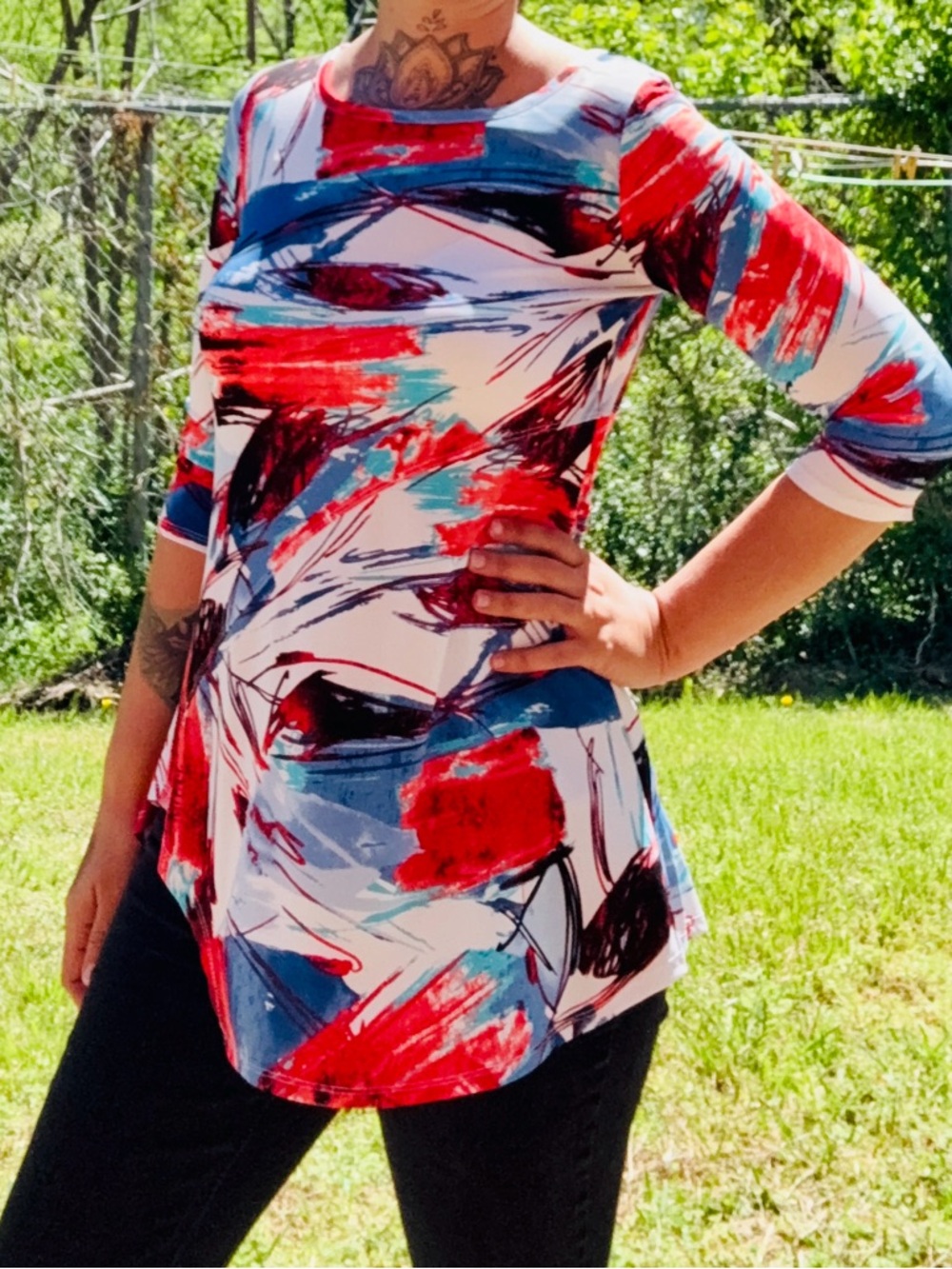 Venini Abstract Brushstroke Tunic in Red & Blue